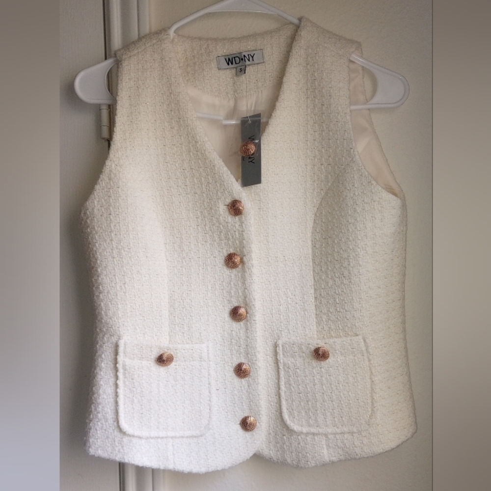WD.NY Cream Tweed Vest with Gold Buttons Size S